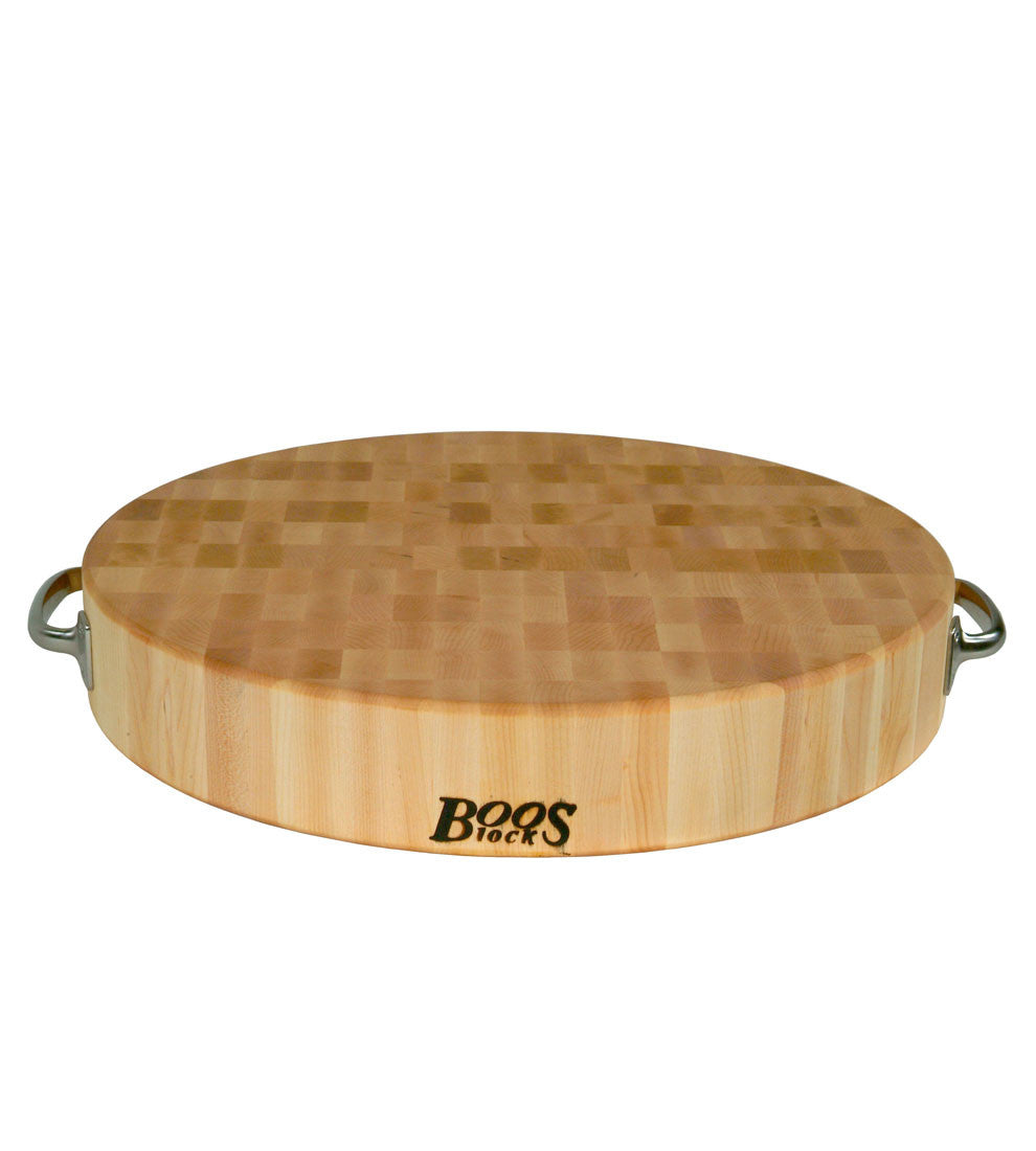John Boos 18" Diameter 3" Thick Round Maple Chopping Block - Non-Reversible w/ SS Handles