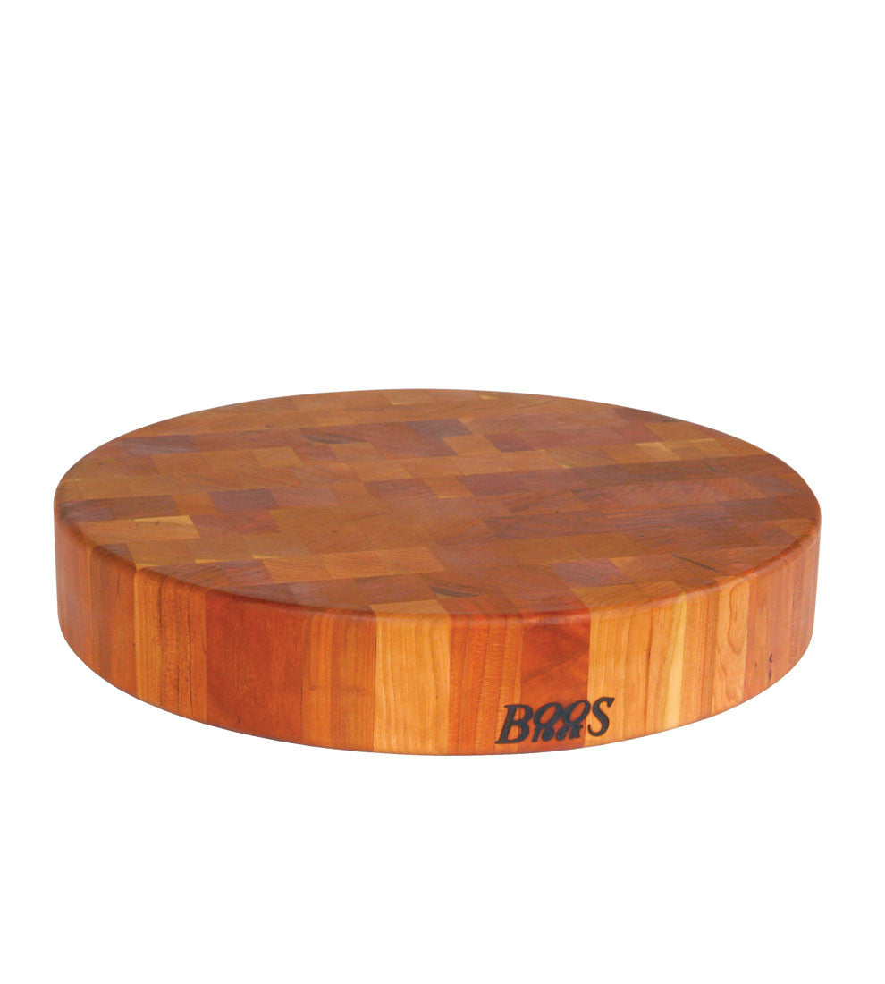 John Boos 3" Thick 18" Diameter Round Cherry Chopping Block - Non-Reversible