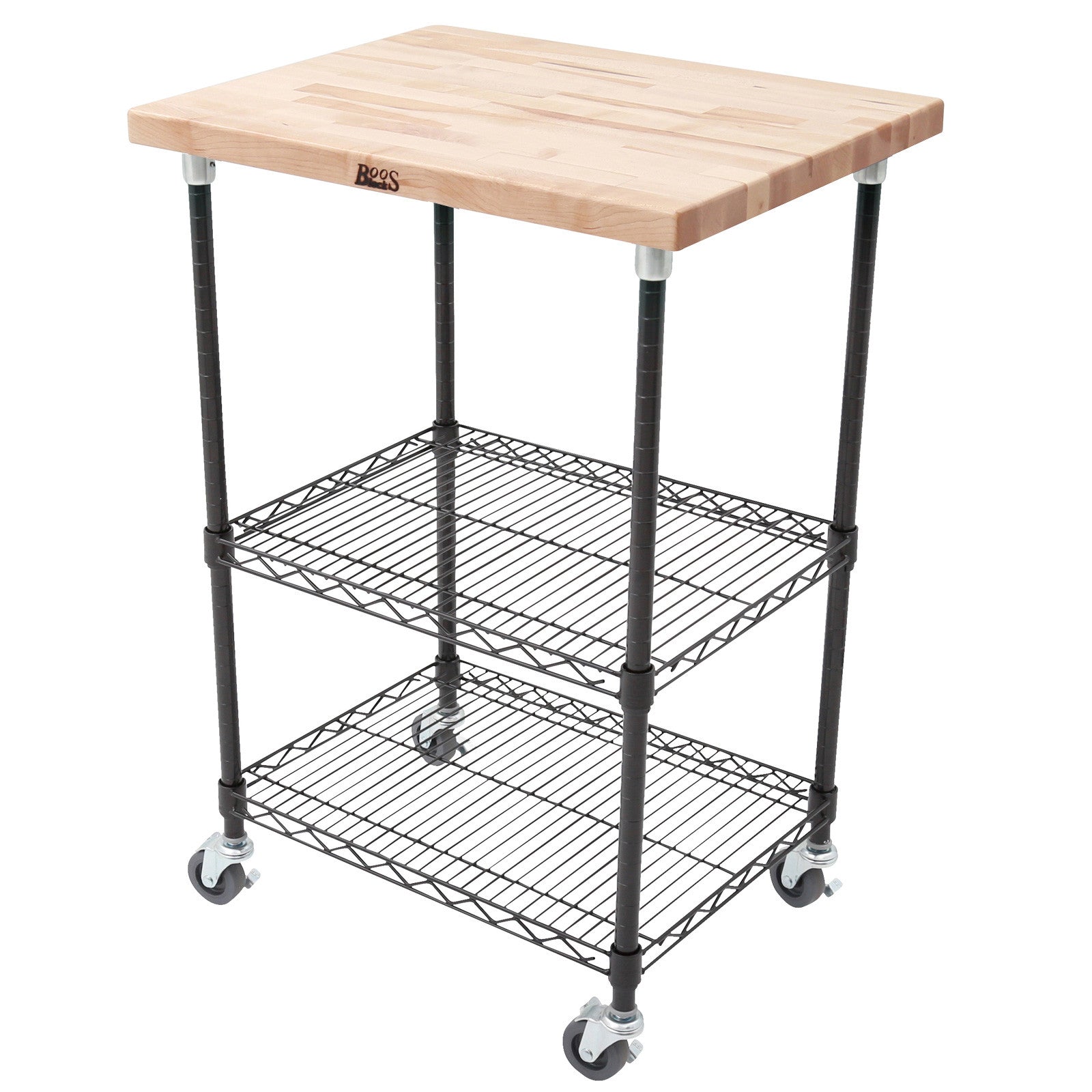 John Boos MET-MWCK-1 1 1/2" Maple Top Metro Cart - Black Base - 27 X 21 X 36