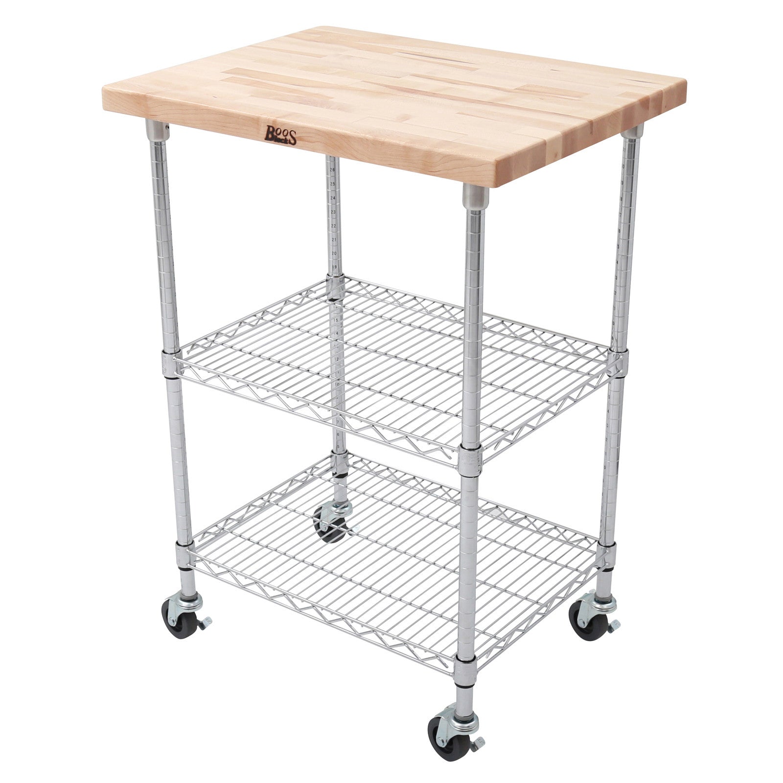 John Boos MET-MWC-1 1 1/2" Maple Top Metro Cart - Chrome Base - 27 X 21 X 36