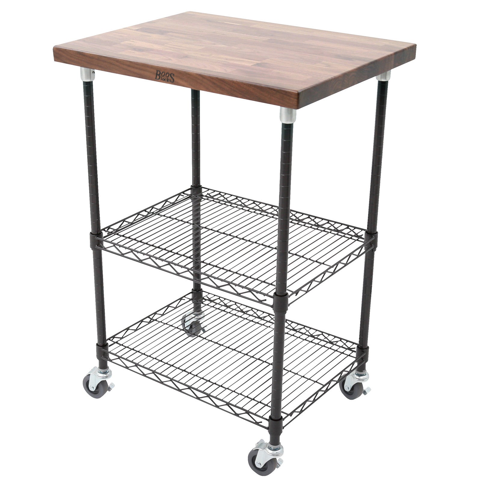 John Boos MET-WWCK-1 1 1/2" Walnut Top Metro Cart - Black Base - 27 X 21 X 36