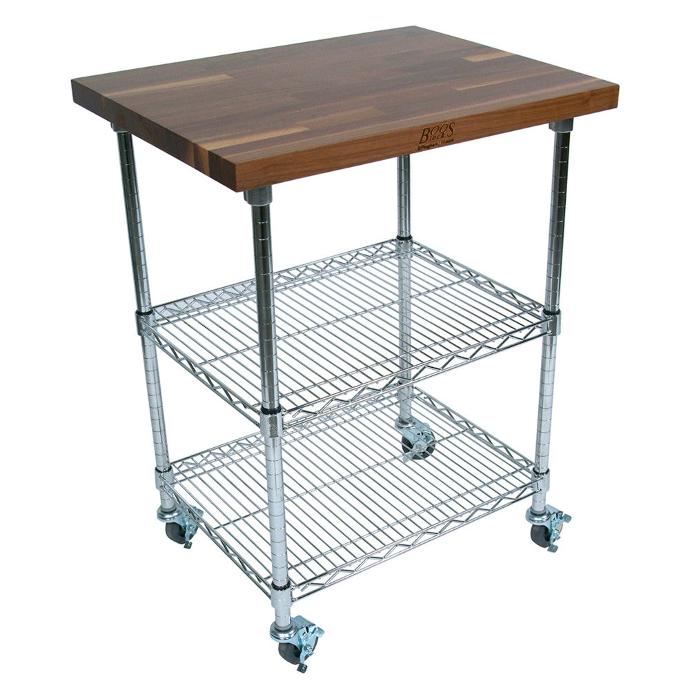 John Boos MET-WWC-1 1 1/2" Walnut Top Metro Cart - Chrome Base - 27 X 21 X 36
