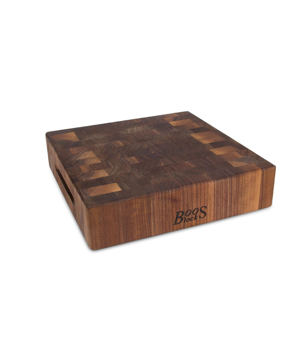 John Boos 12" x 12" x 3" Thick Walnut Chopping Block - Reversible with Hand Grips